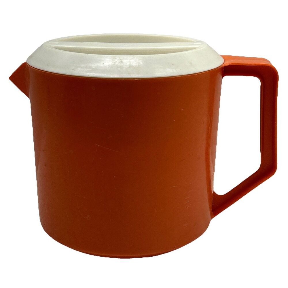 Vintage Rubbermaid Burnt Orange 1 1/2‎ Quarts Pitcher #2745 10 White Lid